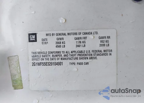 2002 Chevrolet Impala z USA, uszkodzony, nr VIN 2G1WF55E329104901